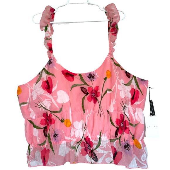 Leith Pink Sparkle Floral Chiffon Cropped Tank Top size 4X New with Tags - Picture 1 of 8